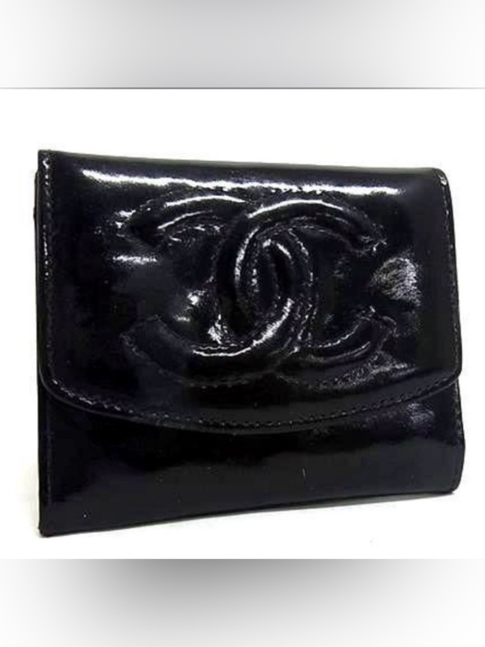 CHANEL Black Patent Leather card and coin purse
